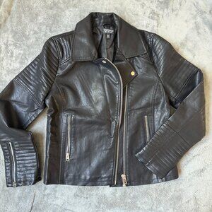 Topshop Women's Faux Leather Moto Zippered Jacket Size 8